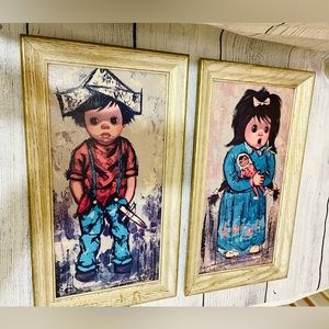 Vintage MCM Lithographs Big Eyed Children